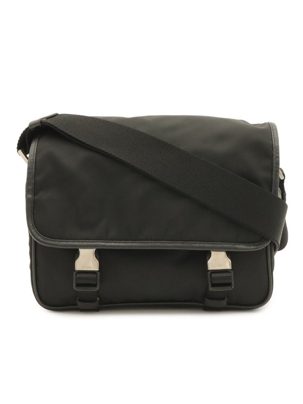 Prada Shoulder Bag Crossbody Nylon Leather Nero Black Silver